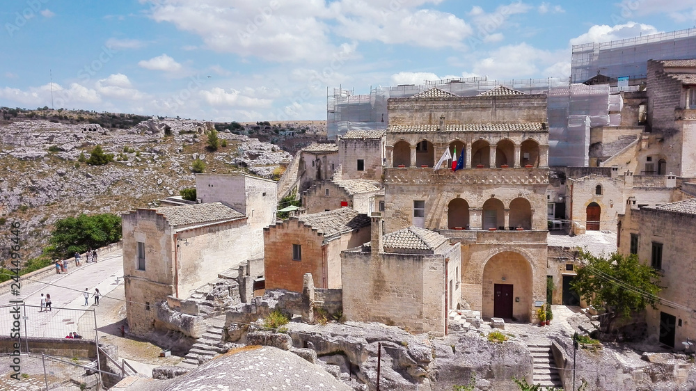 View on white houses of Matera city