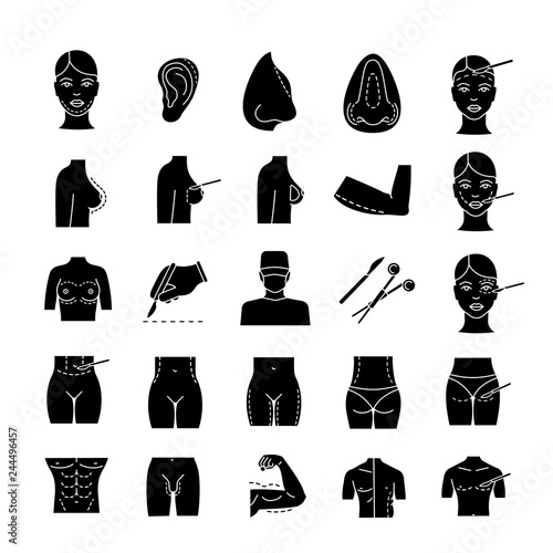 Plastic surgery glyph icons set