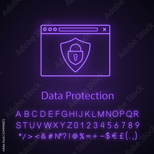 Data protection neon light icon