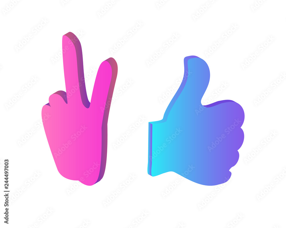 Thumb Up and Peace Chatting Sign Icon Set Vector Thumb Up and Peace Chatting Sign Icon Set Vector