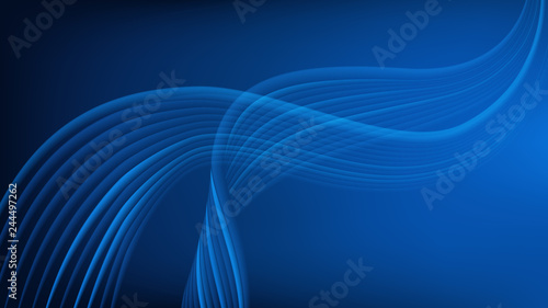 Horizontal abstract color background with wavy blurred shapes. Wallpaper template is vibrant blue gradient. Vector illustration.