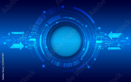Abstract blue background with various technology elements. Hi-tech communication concept. Connection structure vector illustration.