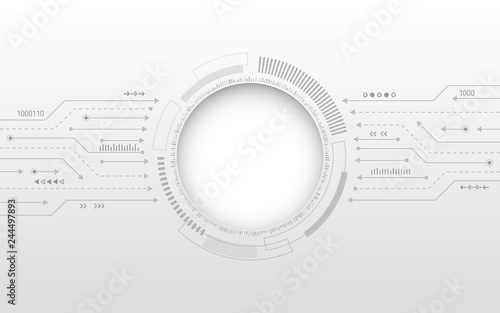 Hi-tech digital technology concept. Illustration high computer technology on grey background. Abstract futuristic circuit board.