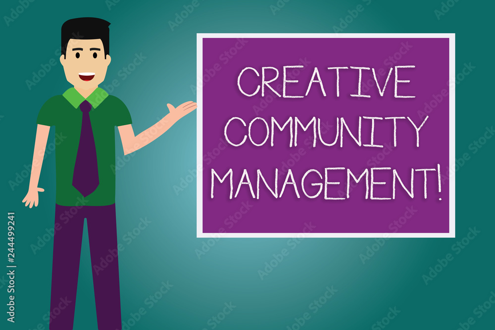 Conceptual hand writing showing Creative Community Management. Business photo showcasing advocating a brand on social networks Man with Tie Talking Presenting Blank Color Square Board Conceptual hand writing showing Creative Community Management. Business photo showcasing advocating a brand on social networks Man with Tie Talking Presenting Blank Color Square Board