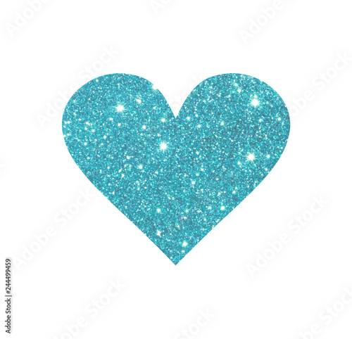 Heart with blue glitter isolated on white background. Can be used as place for your text  design element