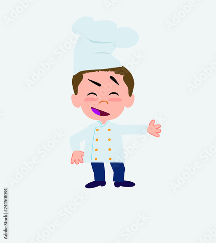 Chef showing something in an optimistic and positive attitude.