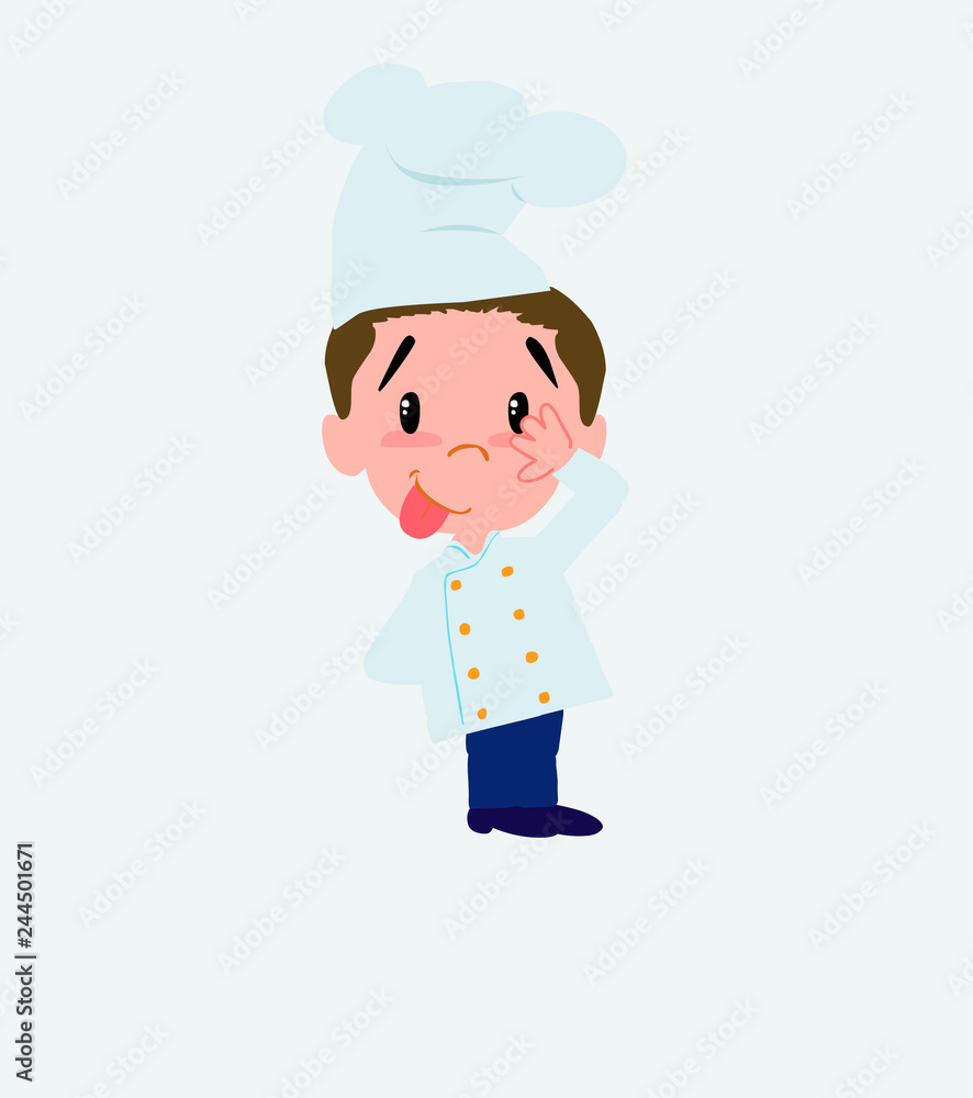 Chef sticks out his tongue in gesture of funny shyness. Chef sticks out his tongue in gesture of funny shyness.