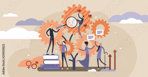 Sociology vector illustration. Flat tiny scienece ethnical persons concept.
