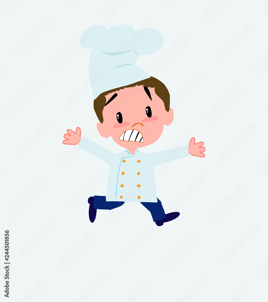 Chef running terrified.