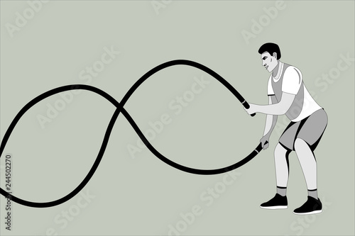  battle rope workout,vector illustration, silhouette