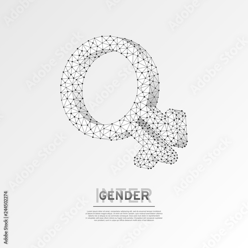 Intergender symbols Wireframe digital 3d illustration. Low poly individual gender identity, people rights concept on white background. Abstract Vector polygonal origami style LGBT sign. RGB color mode
