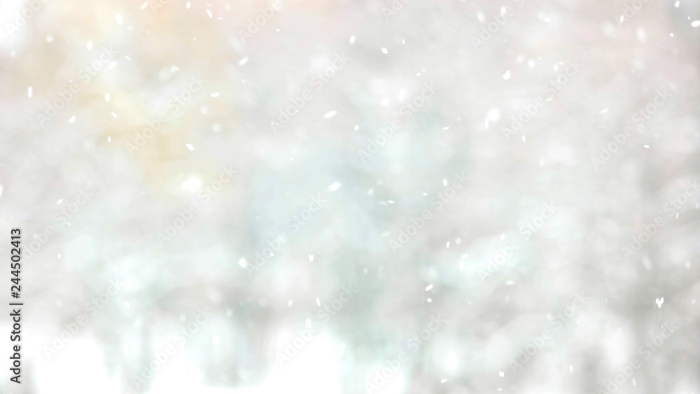 Natural falling snow on blurred background. Christmas winter background with snowfall. Winter snowy abstract backdrop.