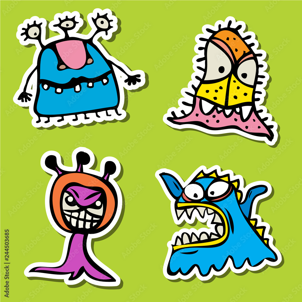 Vector flat doodle funny alien monsters set