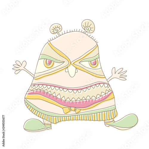 Vector child hand draw sketch freaky alien monster