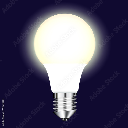 Vector drawing bright LED lamps with warm glow on a dark background