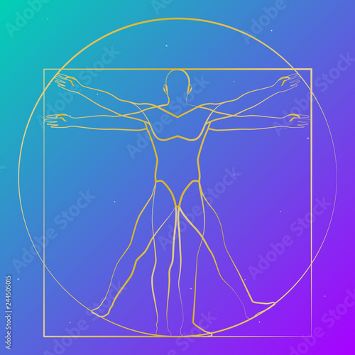 Vitruvian man starry sky, modern shape, vector