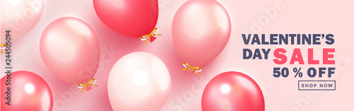 Valentine s Day sale background.Romantic composition with balloons. Vector illustration for website , posters,ads, coupons, promotional material.