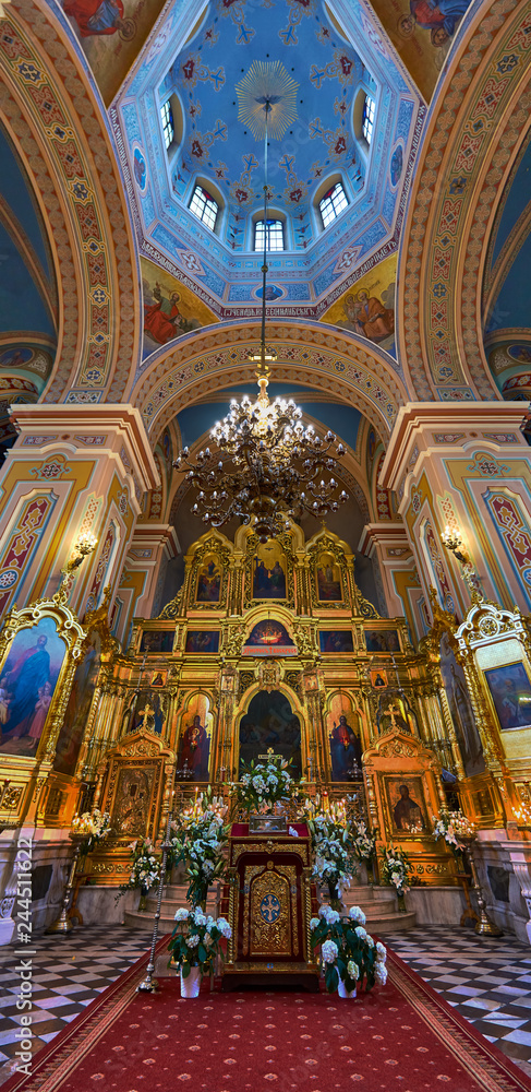 Warsaw, Poland - April 16, 2017: Interior of the Cathedral of St. Mary Magdalene, during the Holy Easter, vertical panoramic view