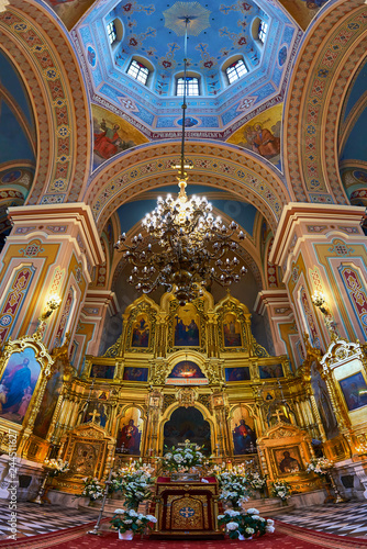 Warsaw, Poland - April 16, 2017: Interior of the Cathedral of St. Mary Magdalene, during the Holy Easter, vertical panoramic view