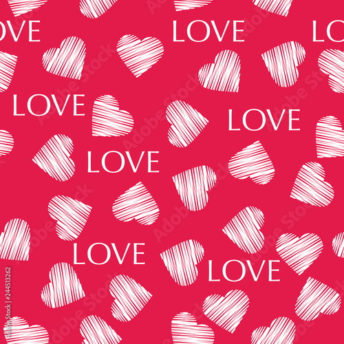 Seamless white hearts Valentines day red pattern