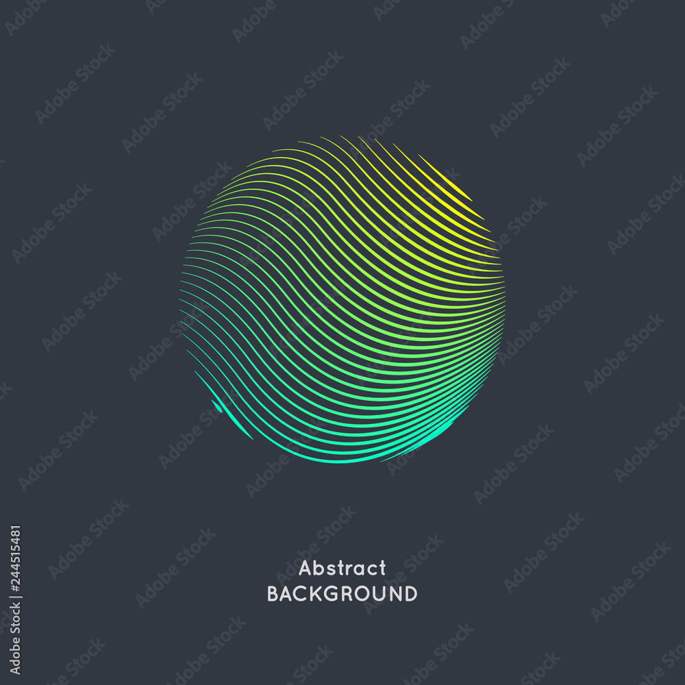 Abstract vector illustration with a circle of linear waves on a dark background.