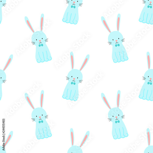 Easter seamless pattern with cute rabbits on a transparent background. Vector hand-drawn illustration of bunny for spring holiday  print  wrapping paper  textile  child  scrapbook  children  boy  baby