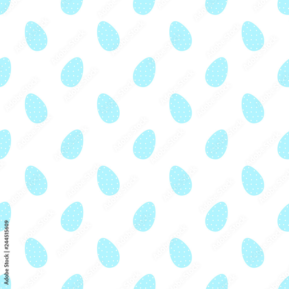 Easter seamless pattern of blue eggs in polka-dot on a transparent background. Vector illustration for spring holiday, print, wrapping paper, textile, scrapbook, clothing, children, card, poster