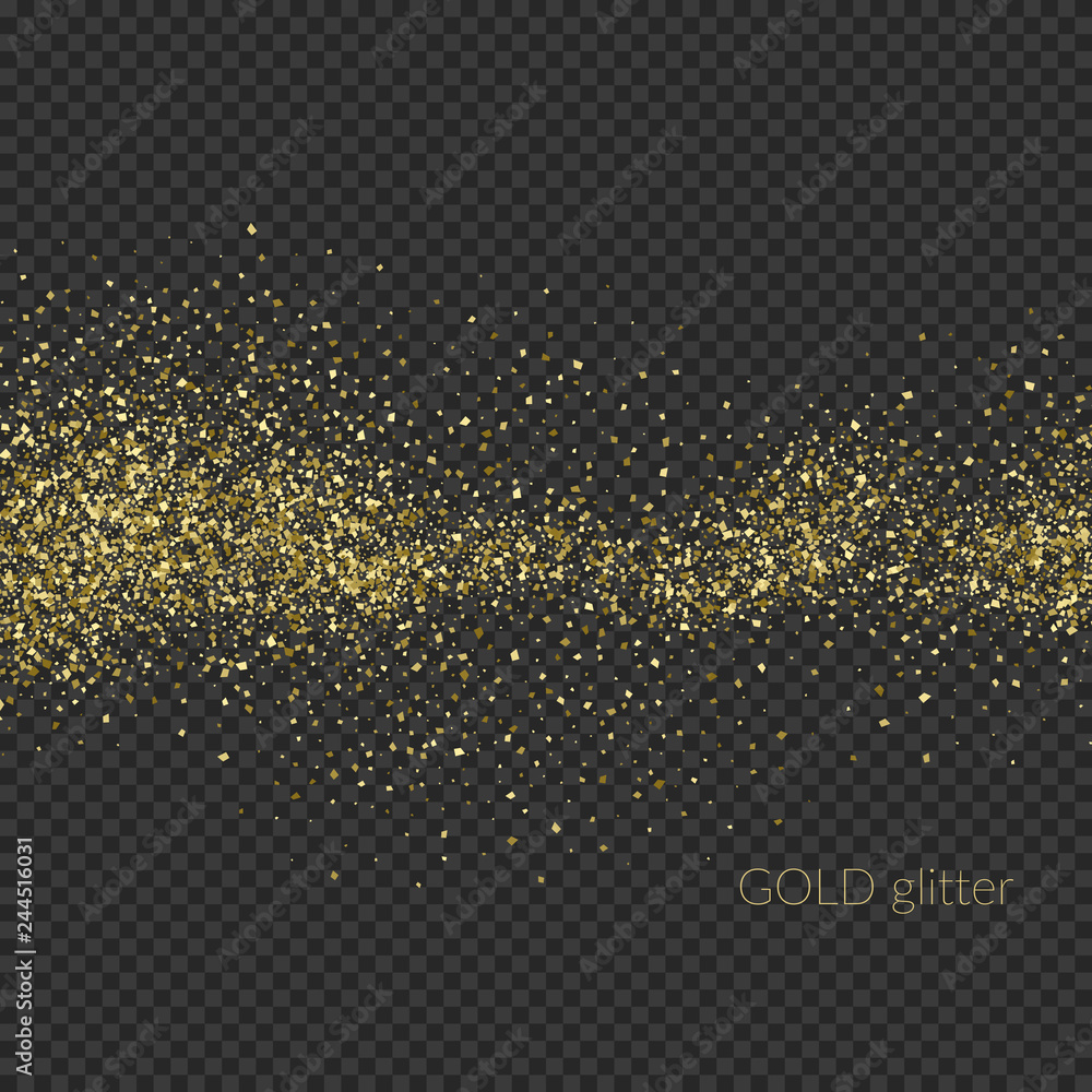 Chaotic particles on a dark background. Gold glitter.