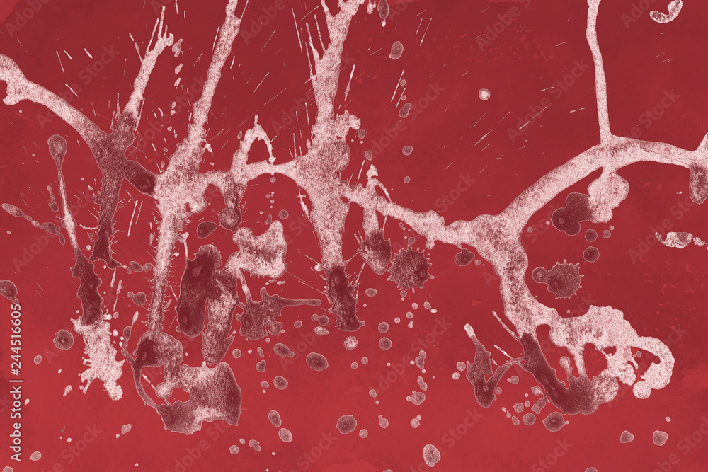 Obraz premium Luxury rose gold and white metal paint splatter effect on watercolor paper background. Pink gold glitter splash texture. Beautiful feminine backdrop.