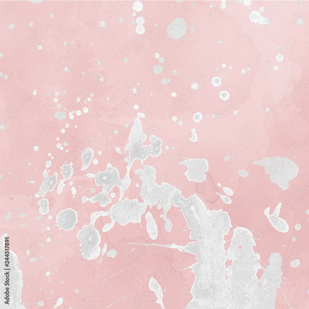Luxury rose gold and white metal paint splatter effect on watercolor paper background. Pink gold glitter splash texture. Beautiful feminine backdrop. Luxury rose gold and white metal paint splatter effect on watercolor paper background. Pink gold glitter splash texture. Beautiful feminine backdrop.