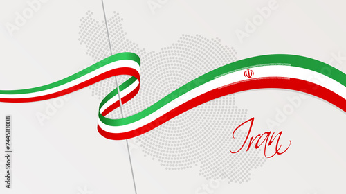 Wavy national flag and radial dotted halftone map of Iran