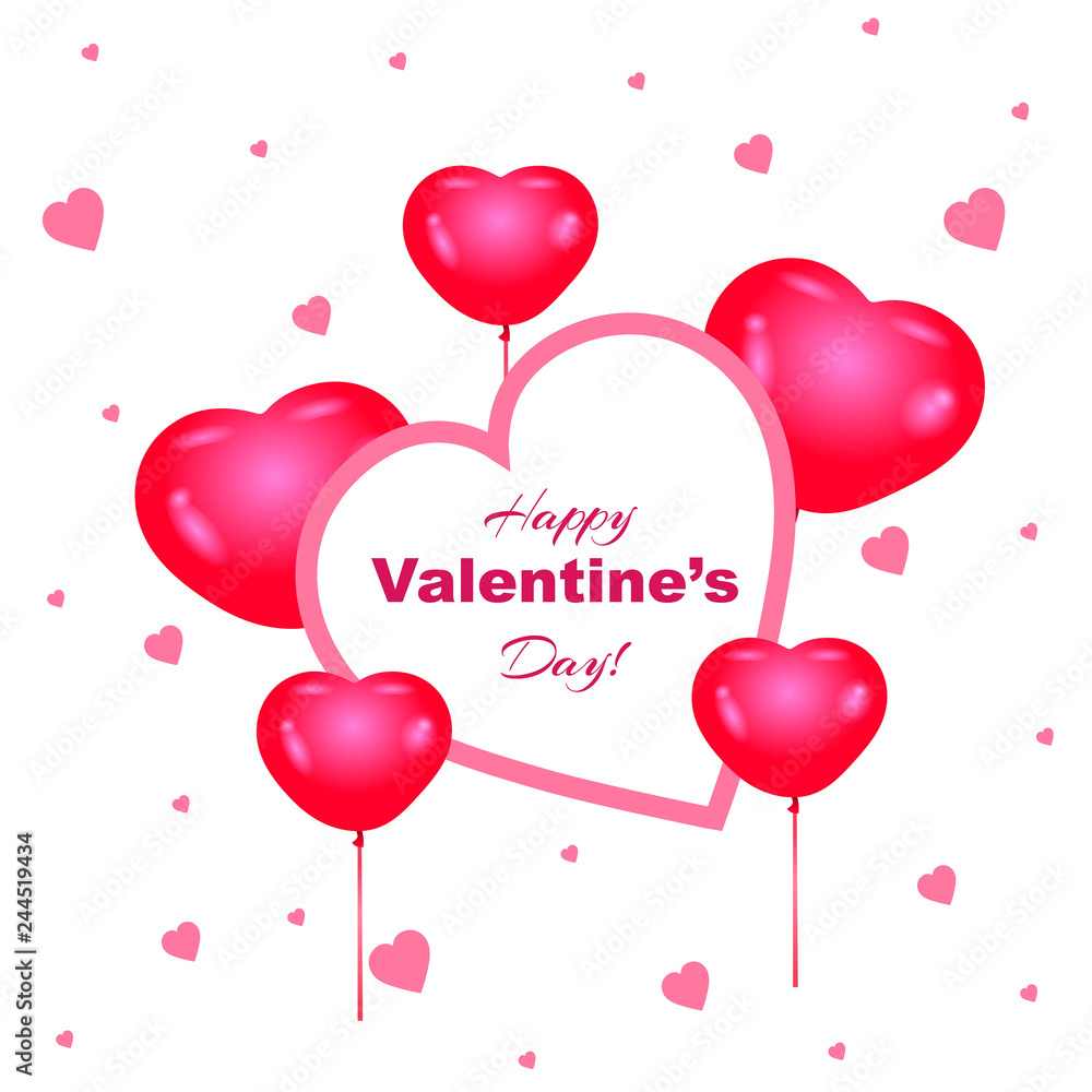 Pink vector banner for Valentine's day with red balloons