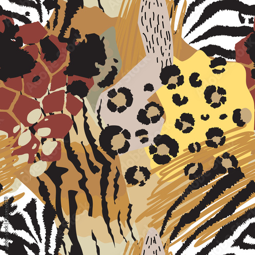 Vector abstract seamless pattern with animal skin motifs.
