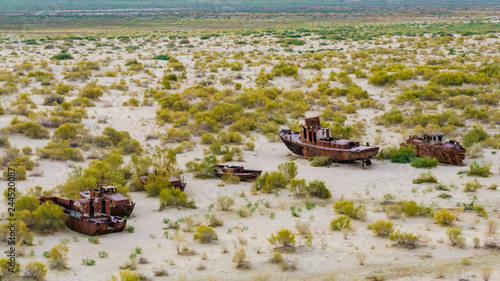 Εκτύπωση καμβά The ecological catastrophy on the Aral Sea in Uzbekistan, Ship Graveyard in Muyn