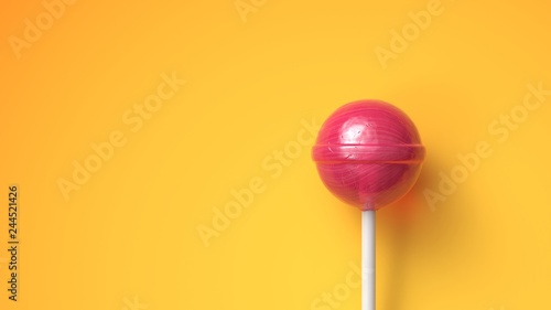 Foto Sweet lollipop on bright yellow background with copy space