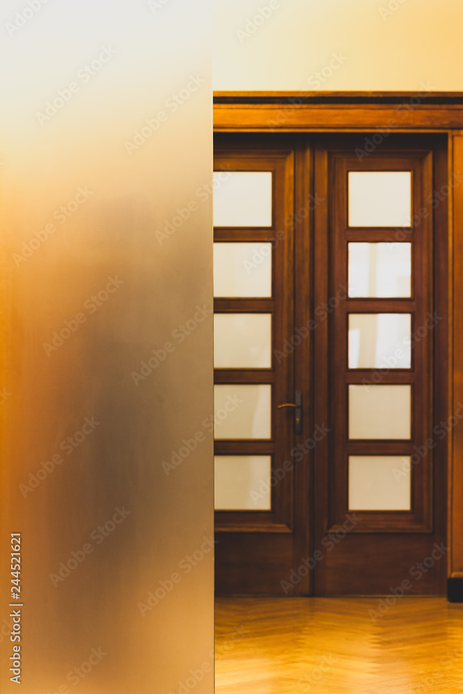 Frosted glass in front of closed doors Frosted glass in front of closed doors