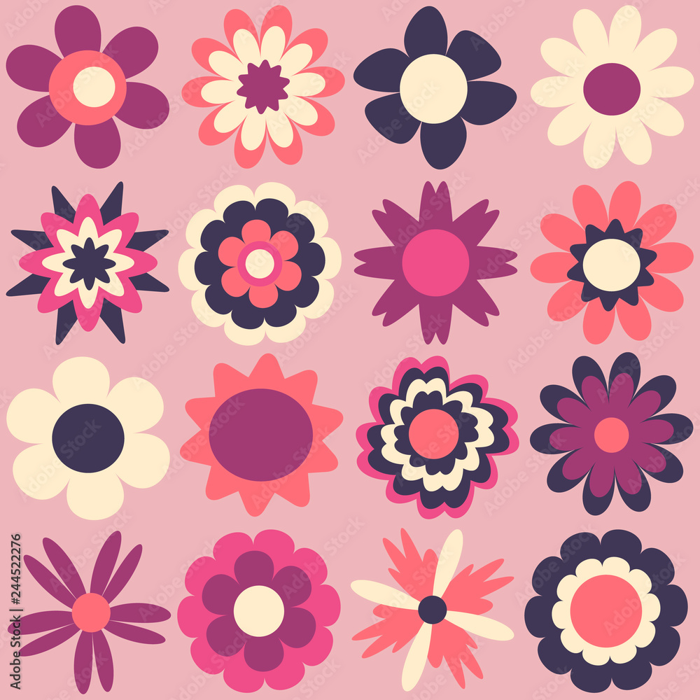 Naklejka premium Set of cute cartoon flowers, vector