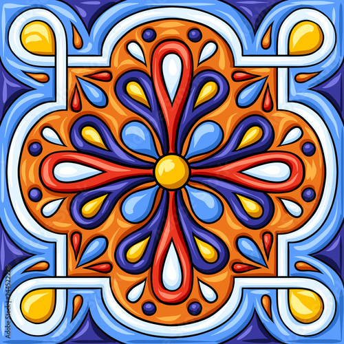 Mexican talavera ceramic tile pattern. Ethnic folk ornament.