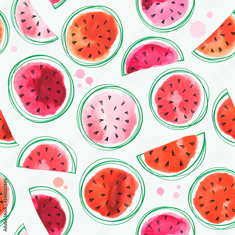 Seamless watermelons pattern with watercolor watermelon Seamless watermelons pattern with watercolor watermelon