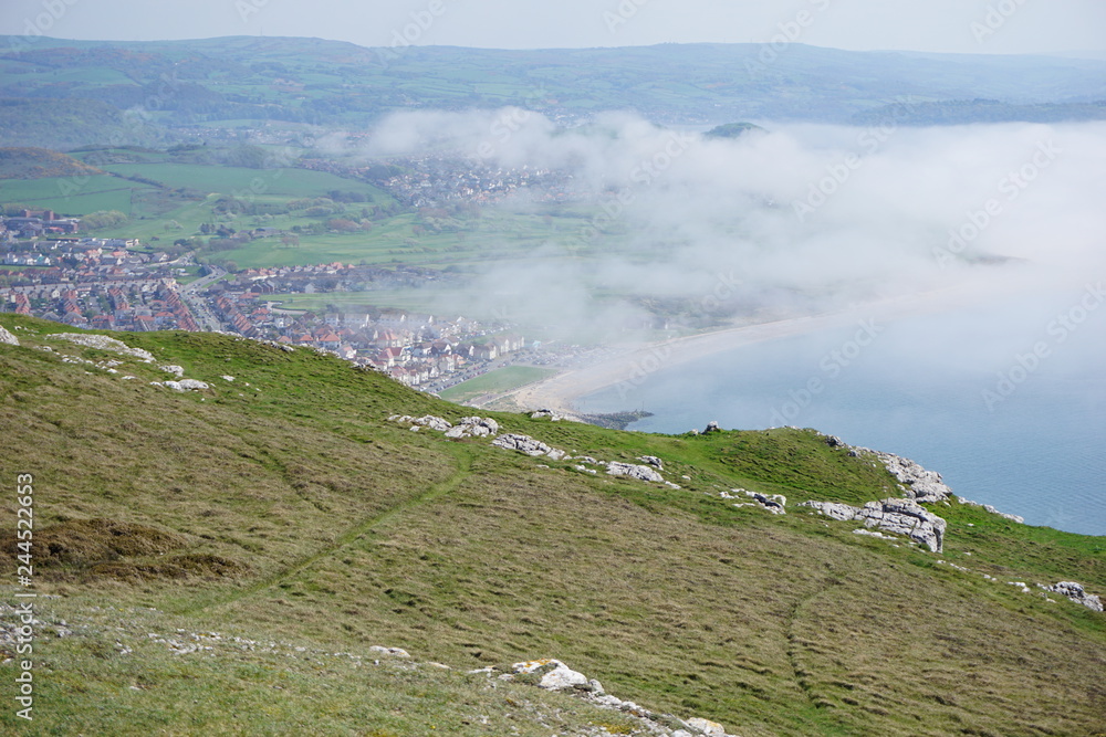welsh town from above with clouds