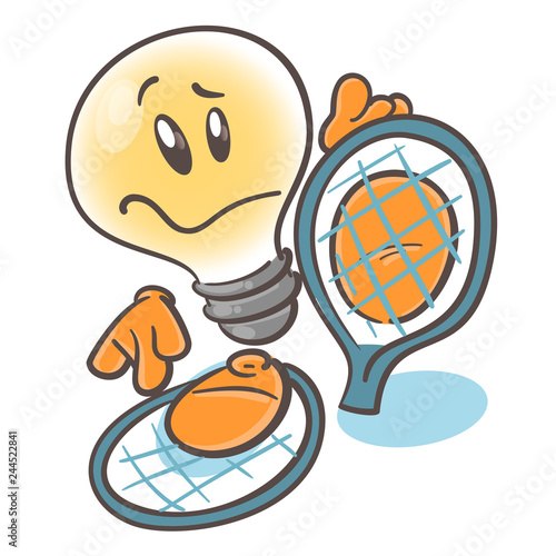 Emotional character cartoon lightbulb.Winter games. Snowshoe. On white background.