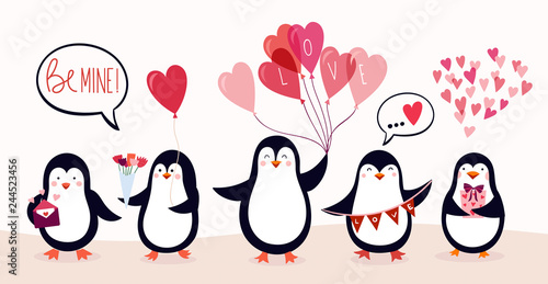 Valentine's day card design with cute characters isolated on white