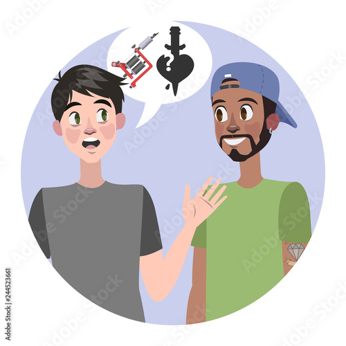 Man on consultation in a tattoo studio