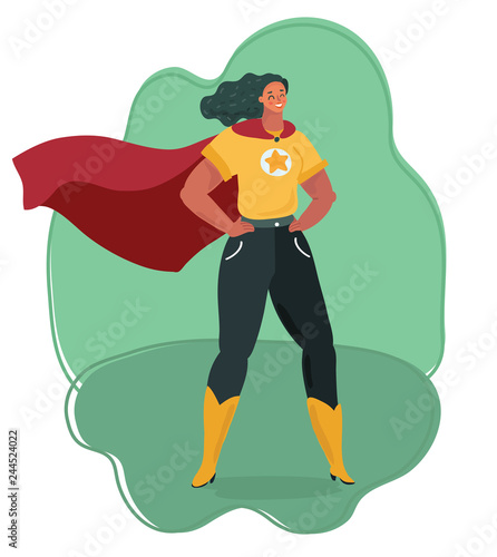 Super heroine watching over city.