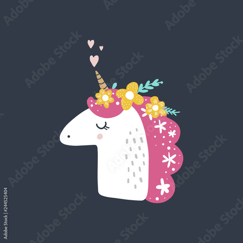 Cute hand drawn girl unicorn pastel nursery art