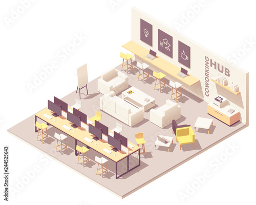 Vector isometric coworking open space
