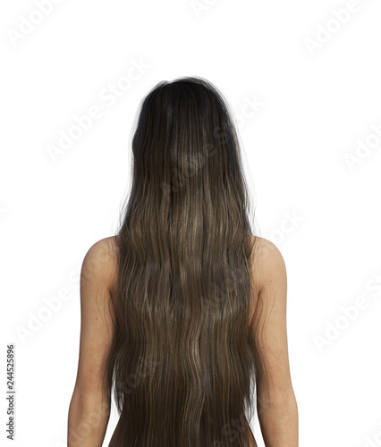 Portrait of Ghost woman with long hair**rear view,3d illustration