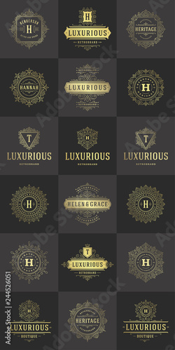 Luxury logos templates set, flourishes calligraphic elegant ornament lines.