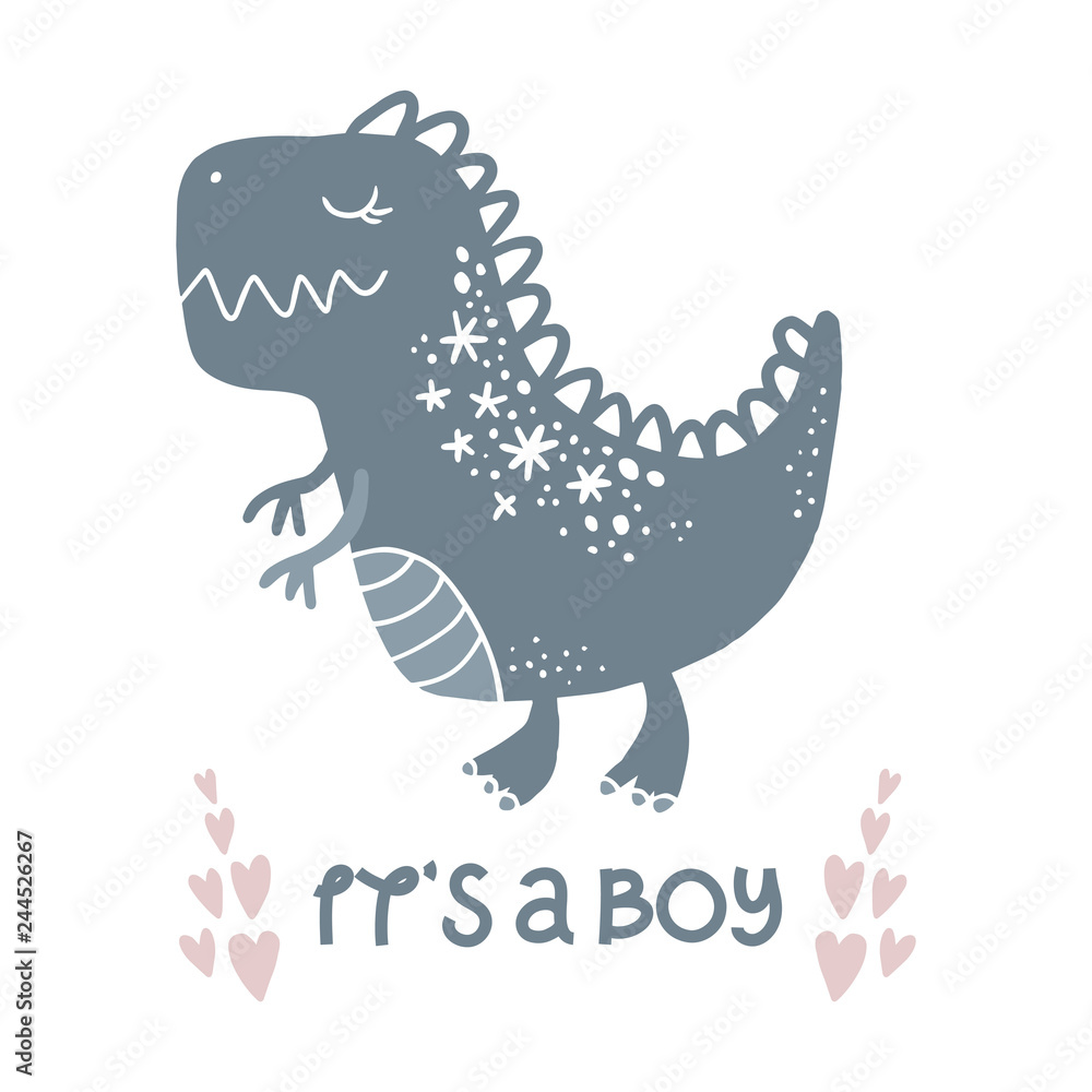 Vector cute baby dinosaur art. Nursery illustration Stock Vector