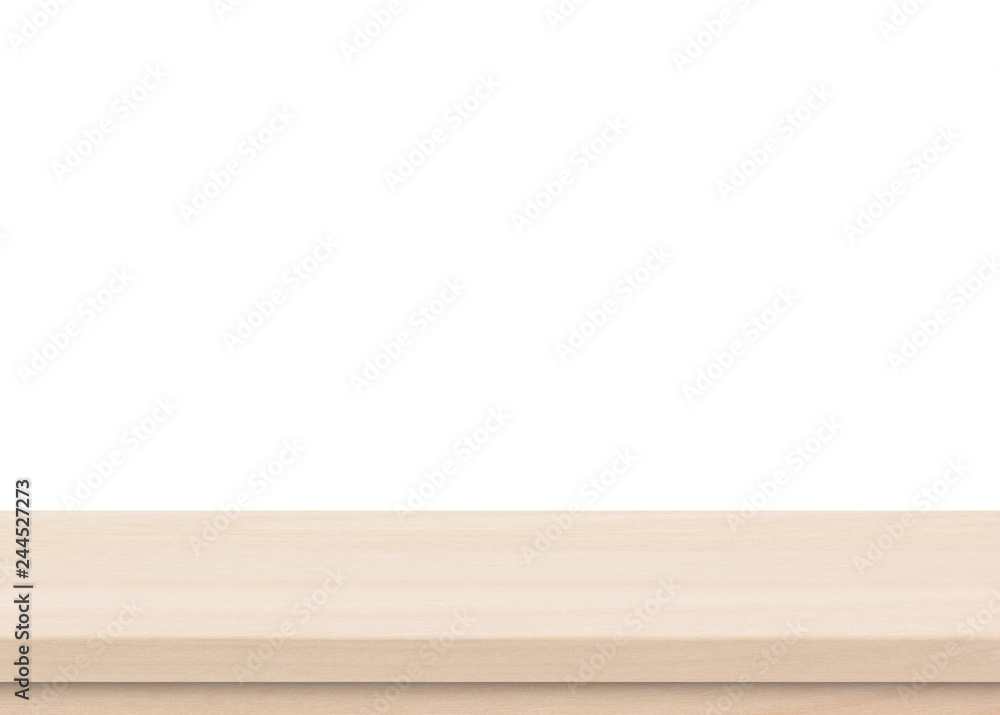 Empty brown wood table top isolated on white background . Template mock up for display of product Empty brown wood table top isolated on white background . Template mock up for display of product